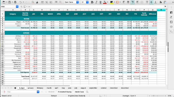 libreoffice sum column