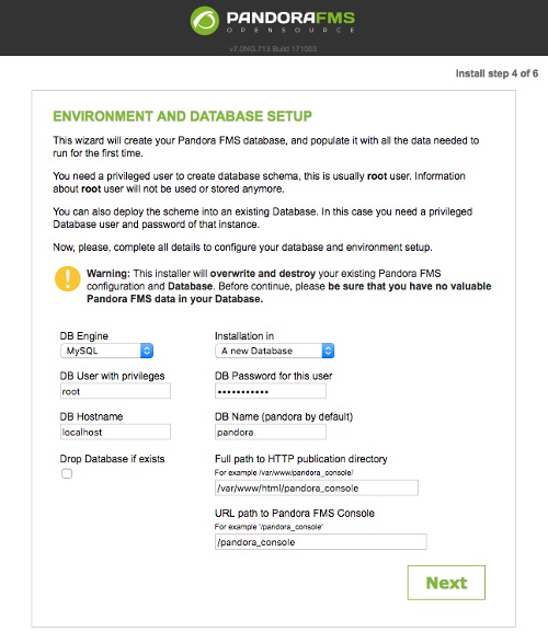 Pandora FMS environment and database setup