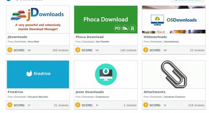 Screenshot of the top-six-rated, free Joomla download managers