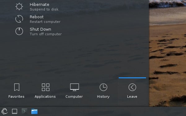 The KDE power buttons via the Applications menu.