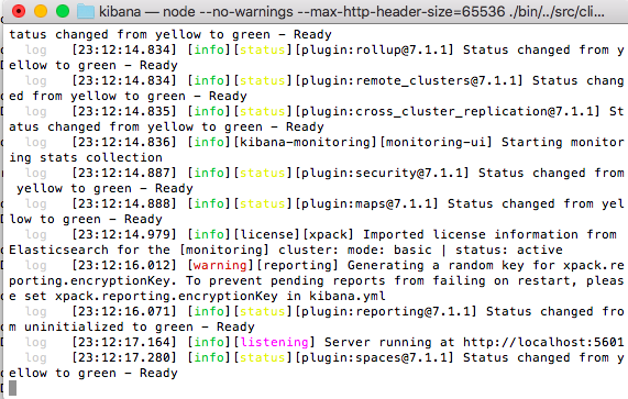 Kibana running once it's connected to Elasticsearch.