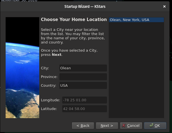 KStars location setup