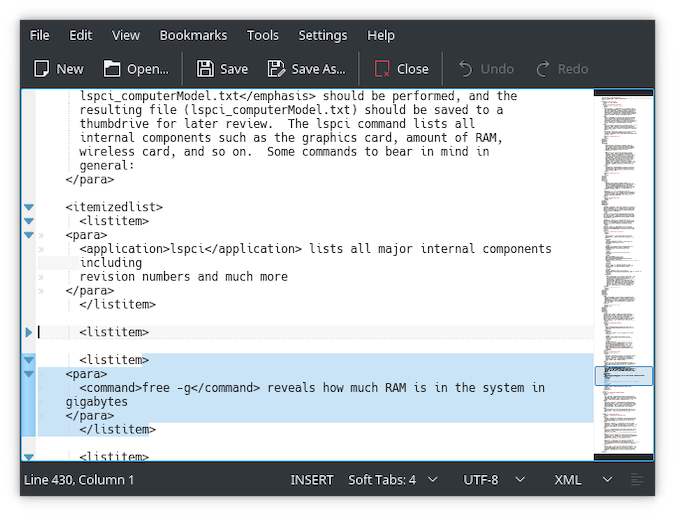 Kwrite terminal containing dark gray html code on white background