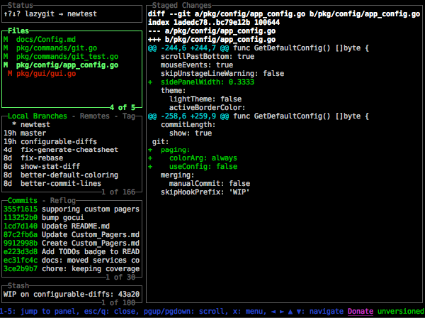 Staging in Lazygit