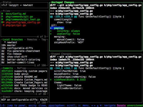 Staging in Lazygit