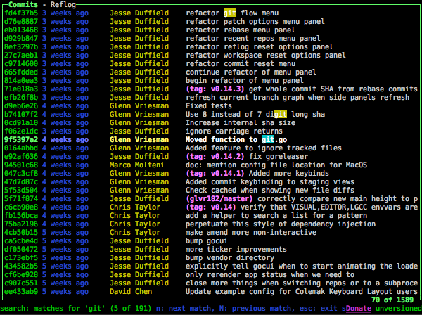 Searching commits in Lazygit