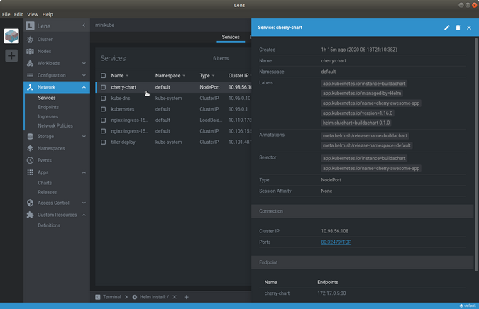 Lens Network Services menu