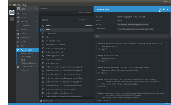 Lens Access Control Roles menu