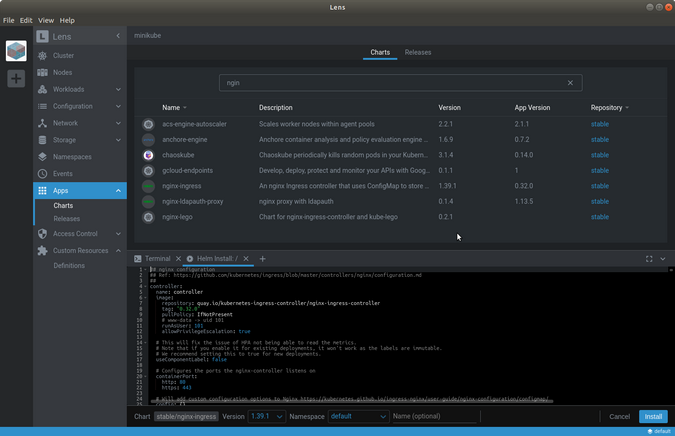 Installing a Helm chart in Lens