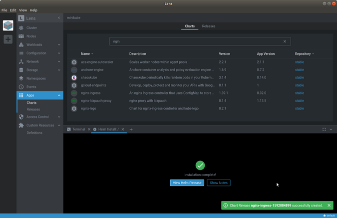 Installing a Helm chart in Lens