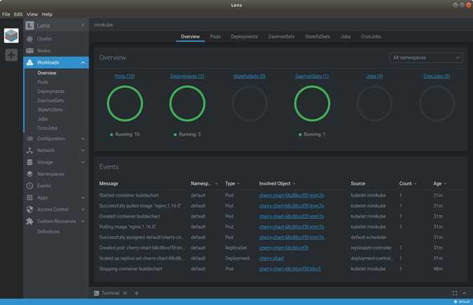 Lens Workloads Overview menu