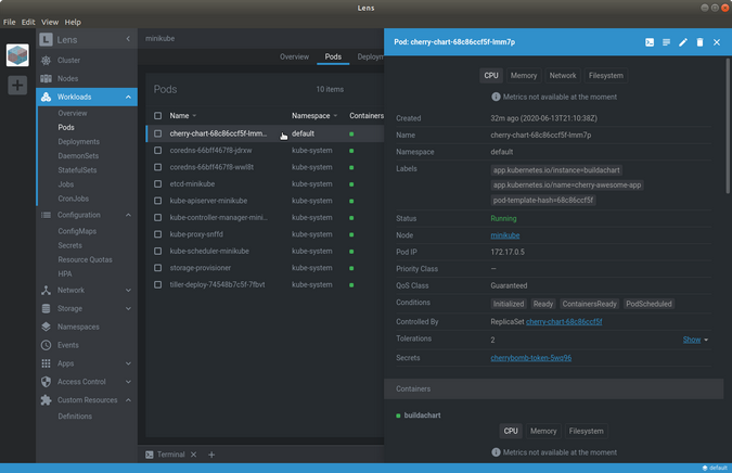 Lens Workloads Pod details