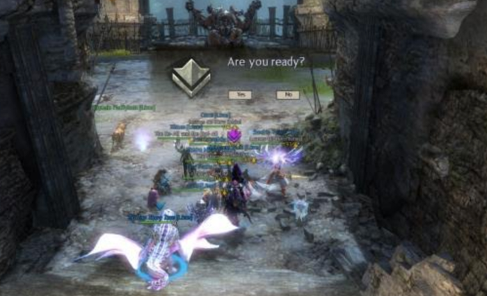 Guild Wars 2 raid team encountering Samarog.