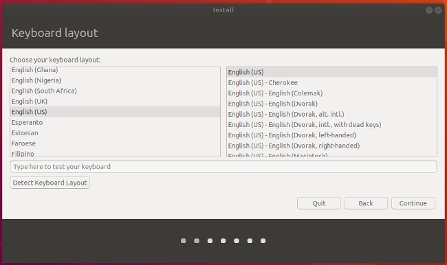 Select keyboard in Ubuntu