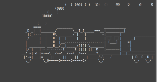 A steam locomotive engine drawing made from symbols and characters