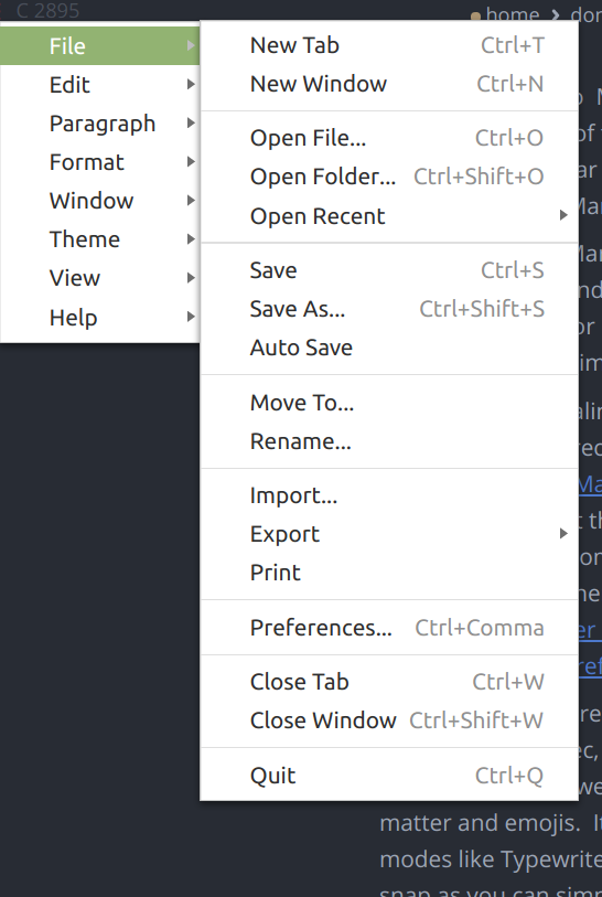 Mark Text file menu