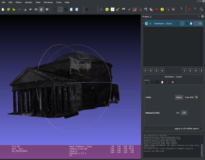 A scan of the Pantheon monument within the the MeshLab interface
