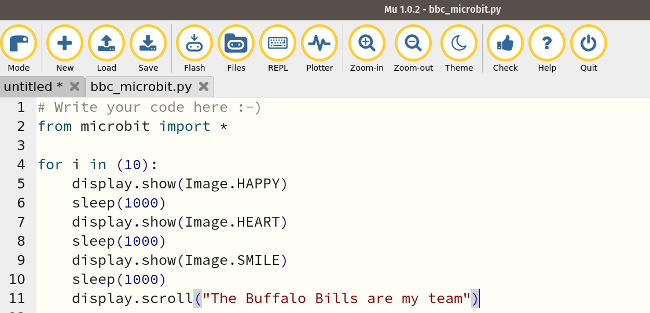 Code for Microbit to display Buffalo Bills tribute