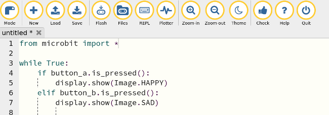 Code to program Microbit buttons