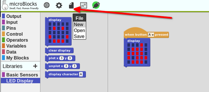 Save file in MicroBlocks