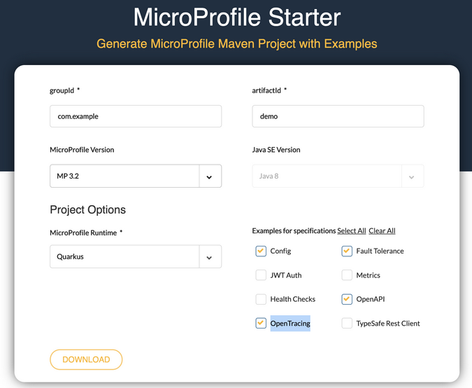 MicroProfile Starter GUI