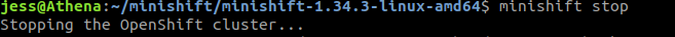 minishift stop command