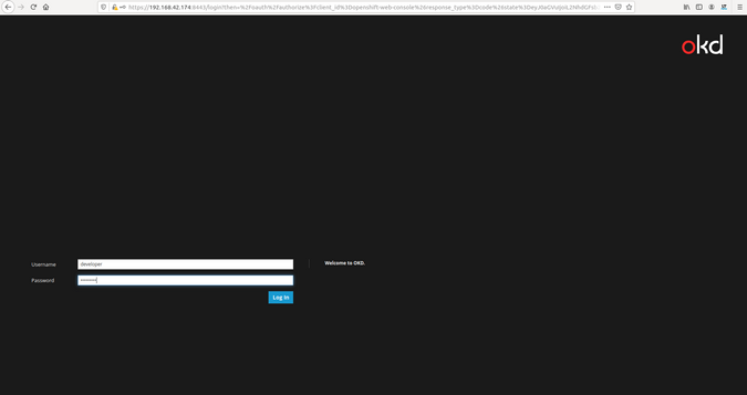 Minishift web console login