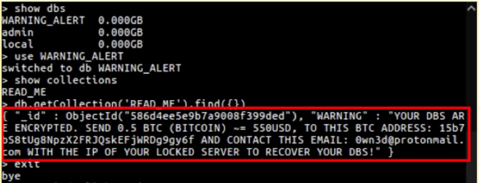 MongoDB ransomware message