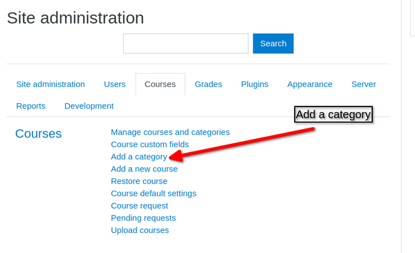 Add category option in Moodle