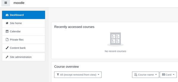 Moodle admin dashboard