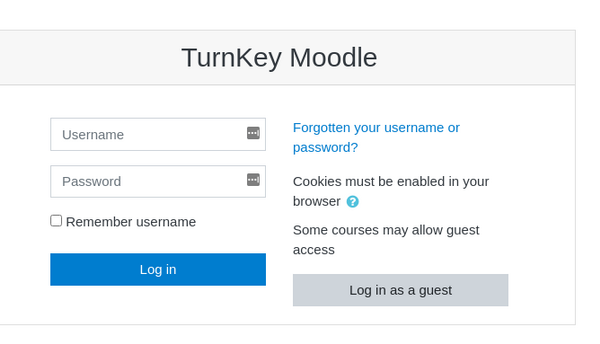 Moodle login screen