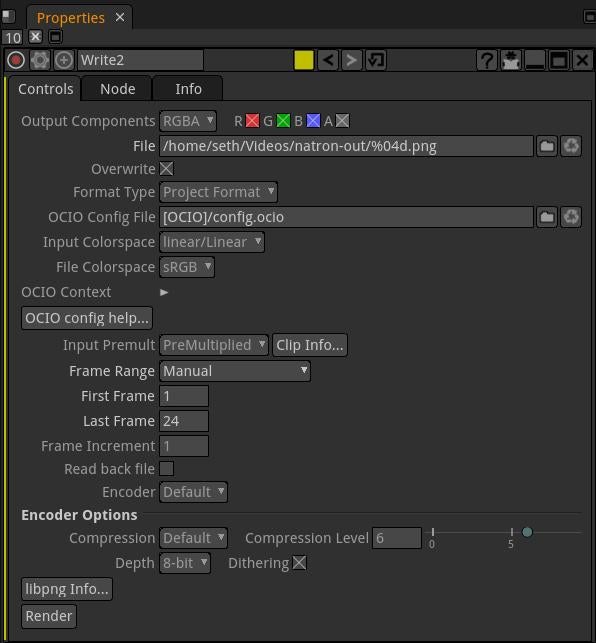 Write node properties panel