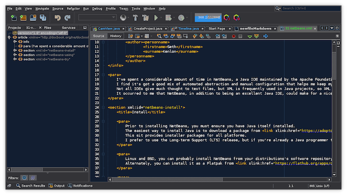 Black NetBeans terminal with white and yellow XML code 