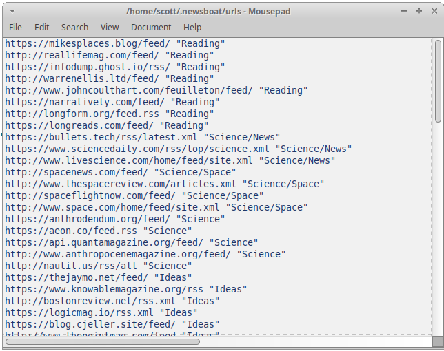 Newsboat urls file