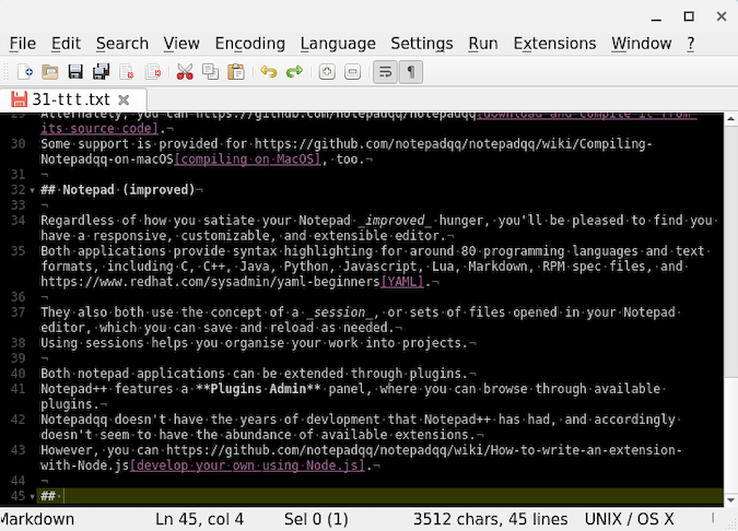 screenshot of black notepad terminal with white lettering