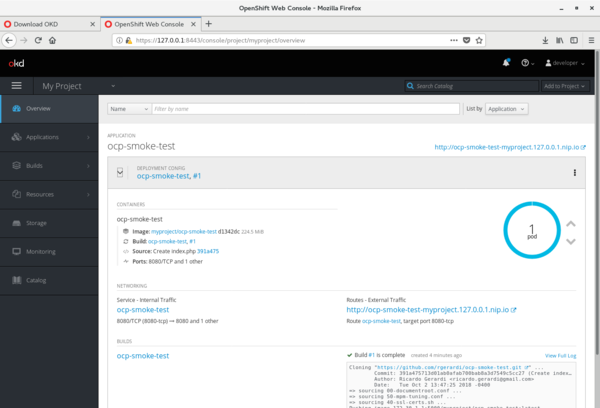 OKD sample application status