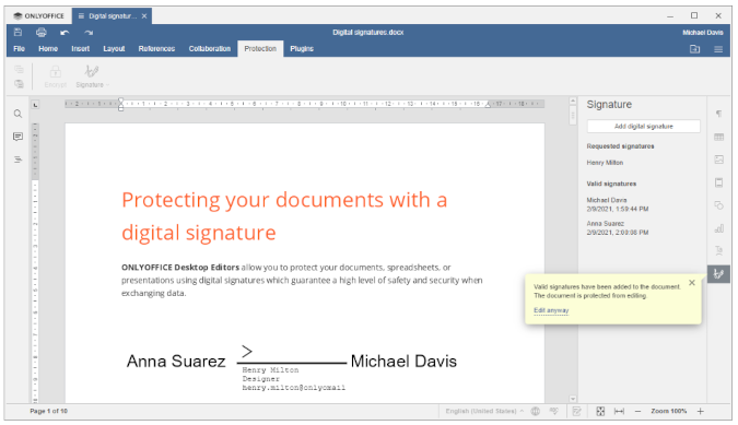 Digital signature in ONLYOFFICE