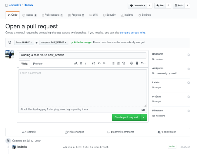 GitHub's Open pull request button