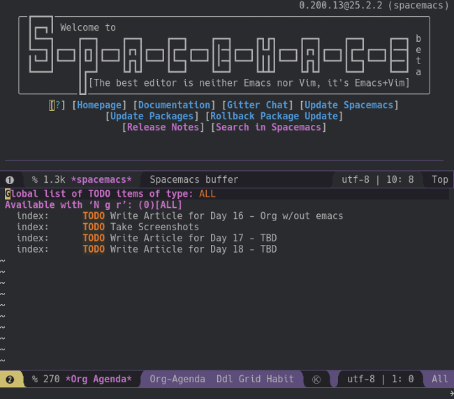 Emacs showing the Org to-do list