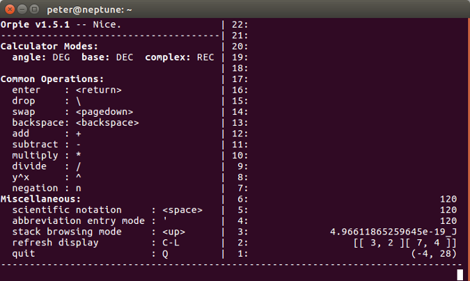 Result of a long calculation in Orpie