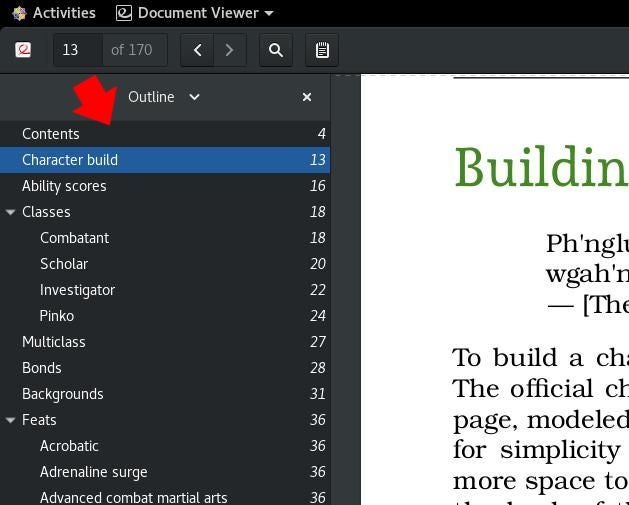 Screenshot of a sidebar table of contents next to a PDF