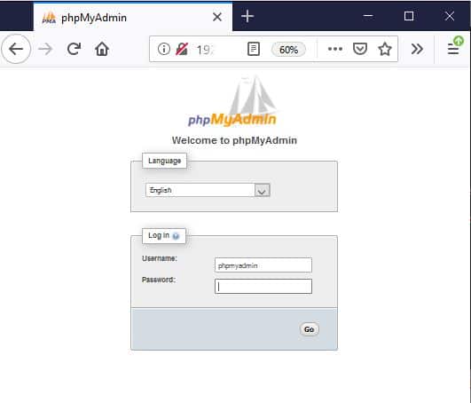 PHPMyAdmin default page