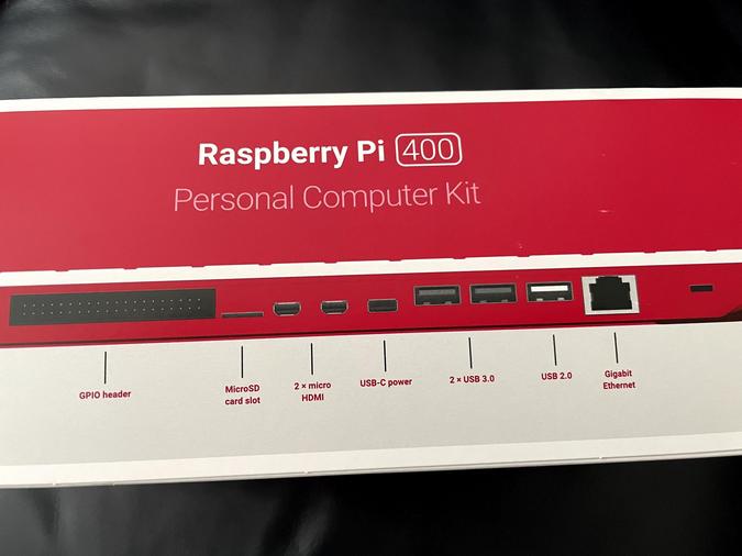 Raspberry Pi 400 box side with ports
