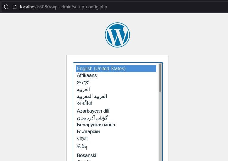 WordPress running in a container