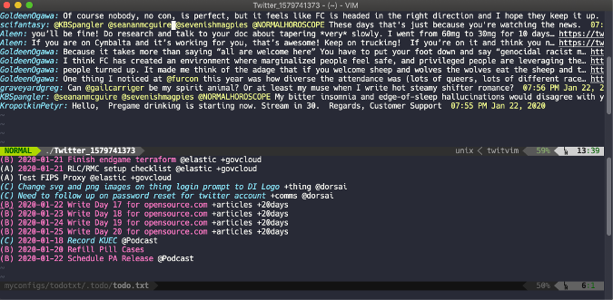 to-dos and Twitter with Vim