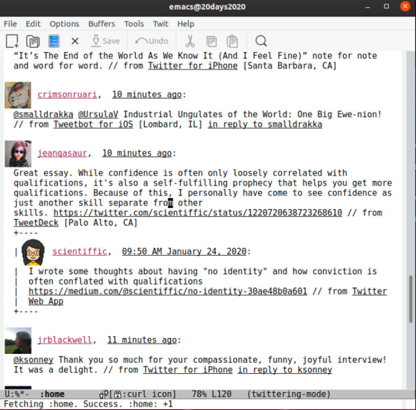 Twitter in Emacs