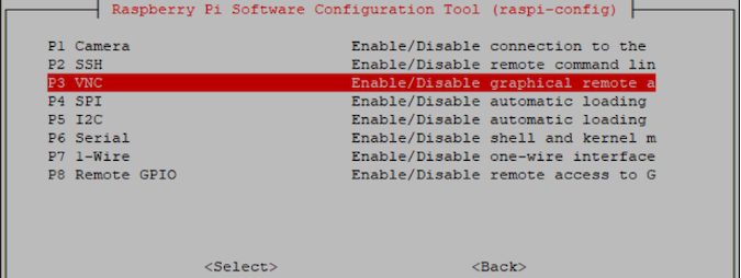 Raspberry Pi Software Configuration Tool menu of interface options