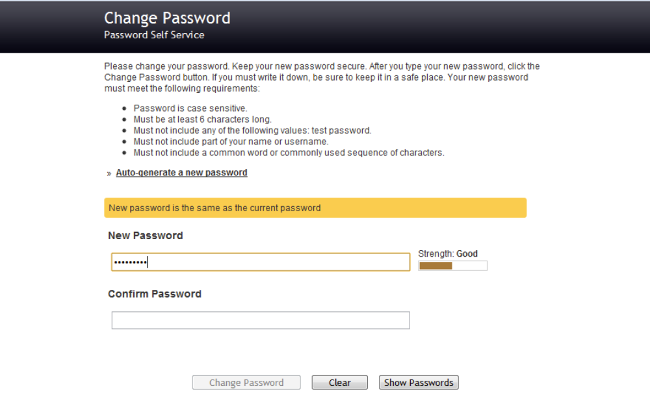 PWM password reset screen