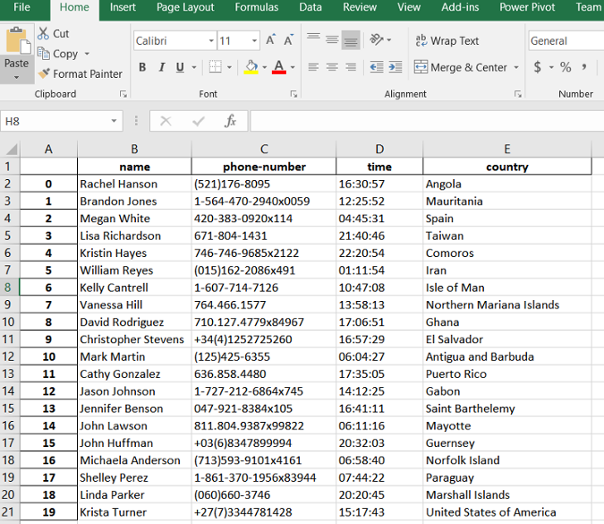 Excel example