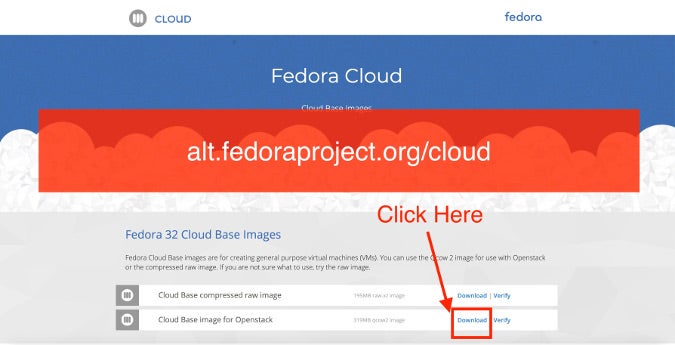 Click Download link in Cloud Base image for Openstack